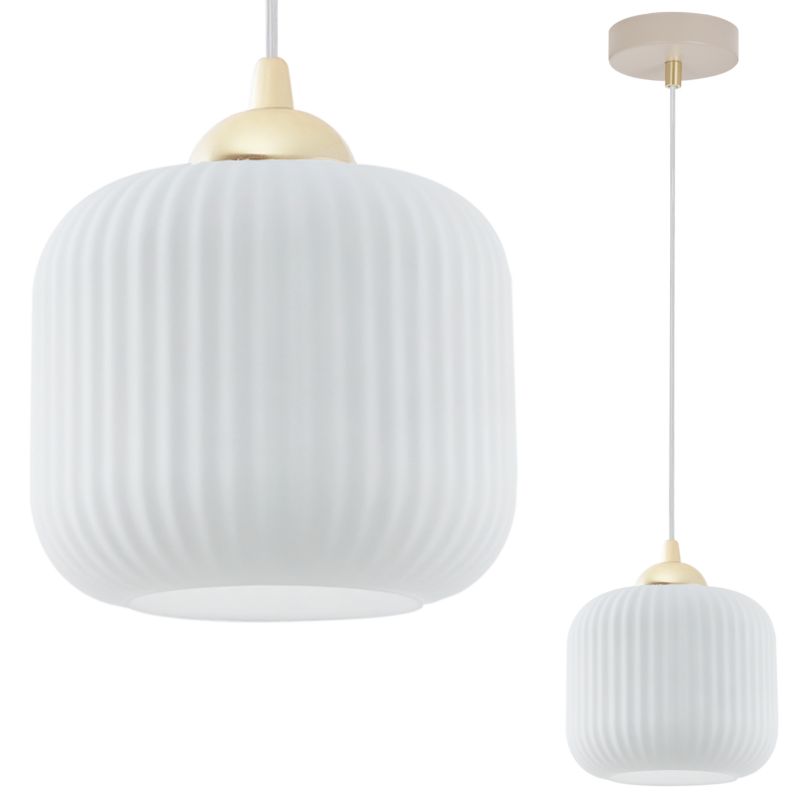 Lampa sufitowa wisząca Light Home LH Riffle walec 15cm biały 1x E27 kaszmirowy/złoty 1szt.