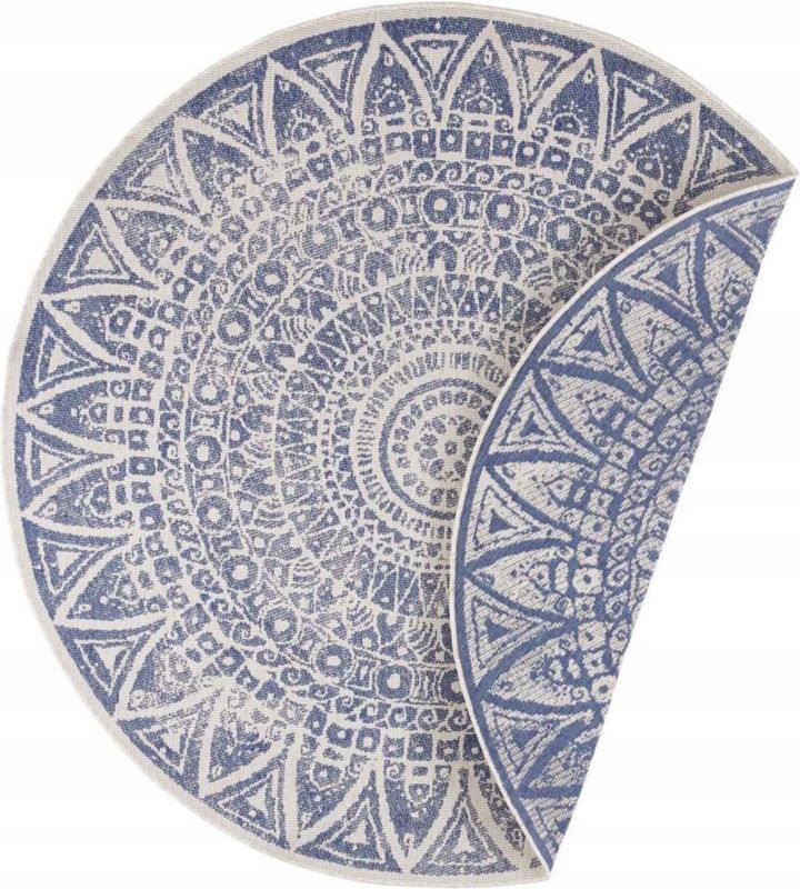 Dywan Northrugs okrągły na taras 200cm, dwustronny, sznurkowy niebiesko kremowy 1 szt.