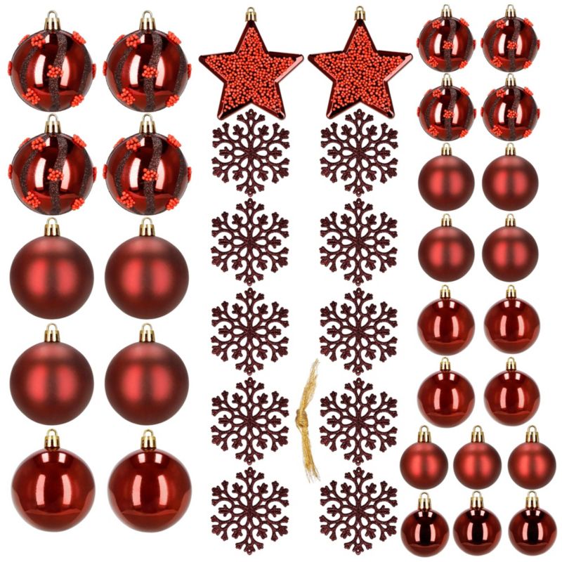 Bombki choinkowe, zawieszki Springos zestaw 40 szt. dekoracje świąteczne do stroika, nietłukące bordowo-czerwone 1 kpl.