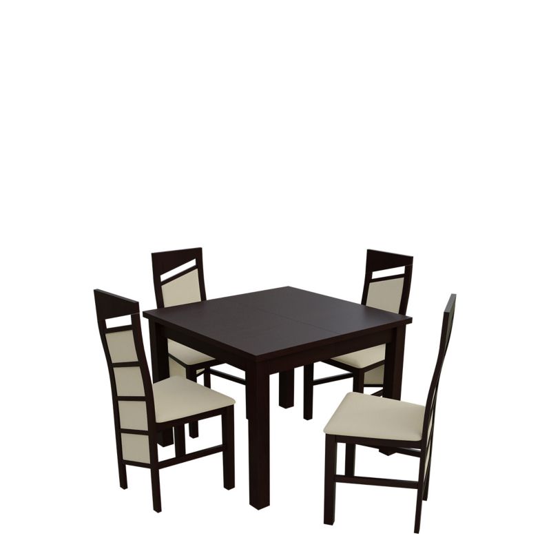 Zestaw RO33 MIRJAN 24 Stół rozkładany S28 90x90/240 + 4 krzesła K61 orzech + ekoskóra ecru 1 kpl.