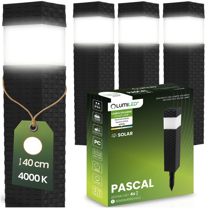 Lampa Ogrodowa Solarna Lumiled Zewnętrzna LED Wbijana 4000K IP44 z Czujnikiem Zmierzchu 4 szt.