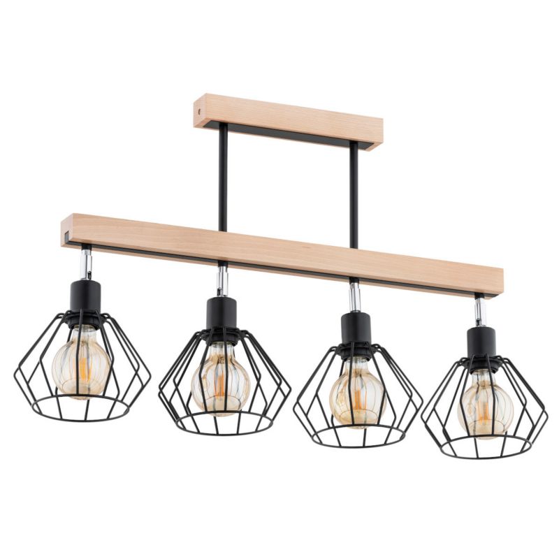 Lampa sufitowa wisząca Alfa Pilar 2233 jasne drewno-czarna-chromowana nad stół 4xE27 x 15W 1 szt.