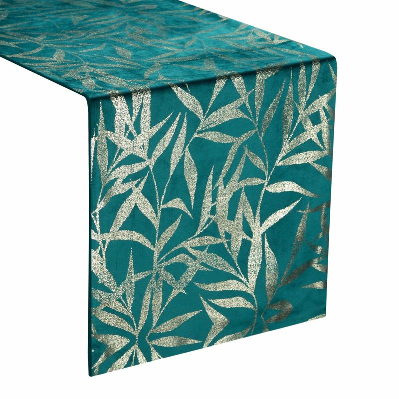 Bieżnik BLINK 15 Eurofirany 35 x 140 cm welwetowy turkusowo złoty z wzorem liści 1 szt.