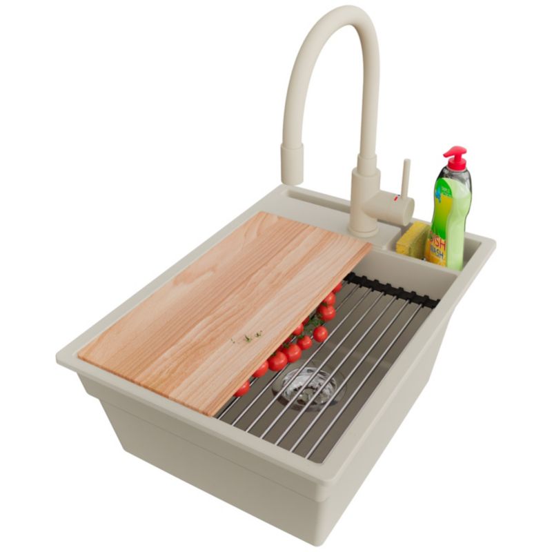 Zlewozmywak Granitowy Oslo Pocket PRIMAGRAN Nablatowy 38x53cm, Beżowy + Bateria + Syfon + Akcesorium, S052, 1 szt.