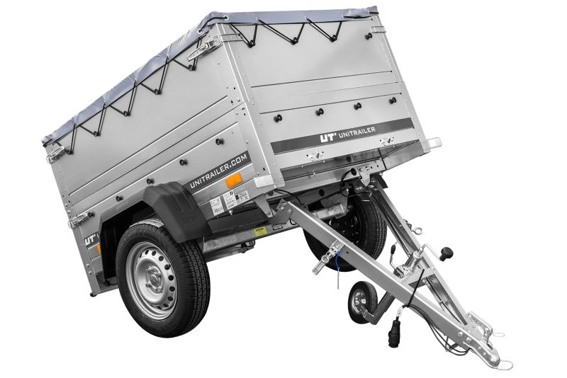 Przyczepka samochodowa 150x106 UNITRAILER GARDEN 150 KIPP z burtami BIS, stelażem H-0 i pokrowcem szarym 1 szt.