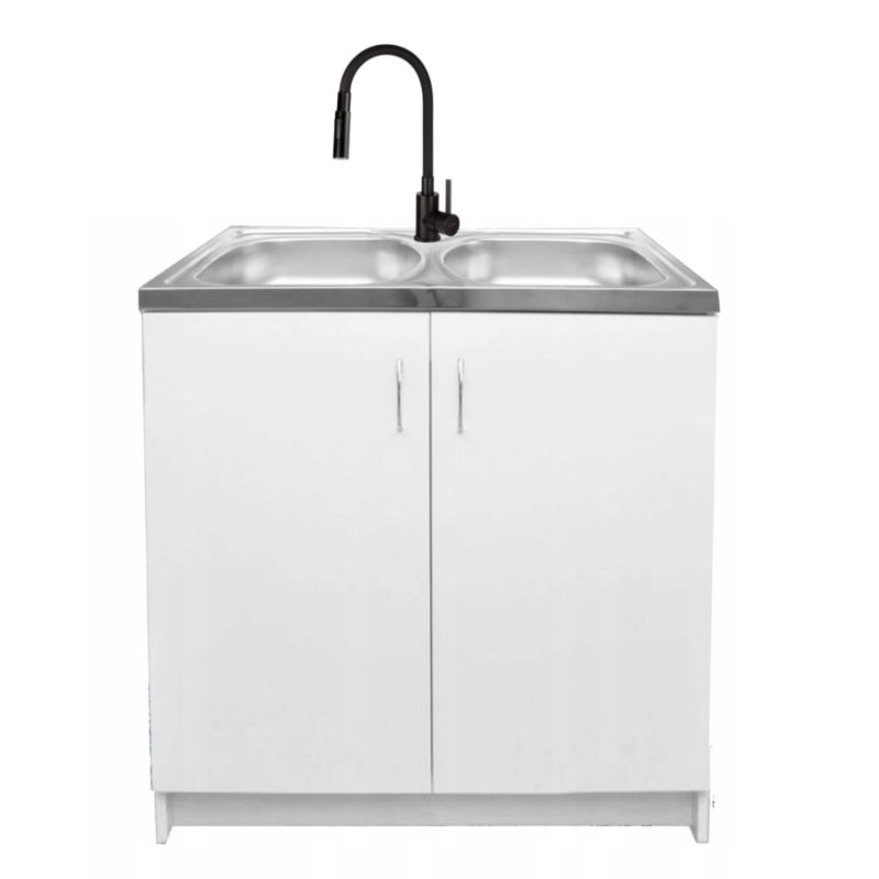 Szafka Kuchenna Stamar Biała Zlew 2 Komory 800 x 500 mm Bateria Elastyczna Czarna 2w1 1 szt