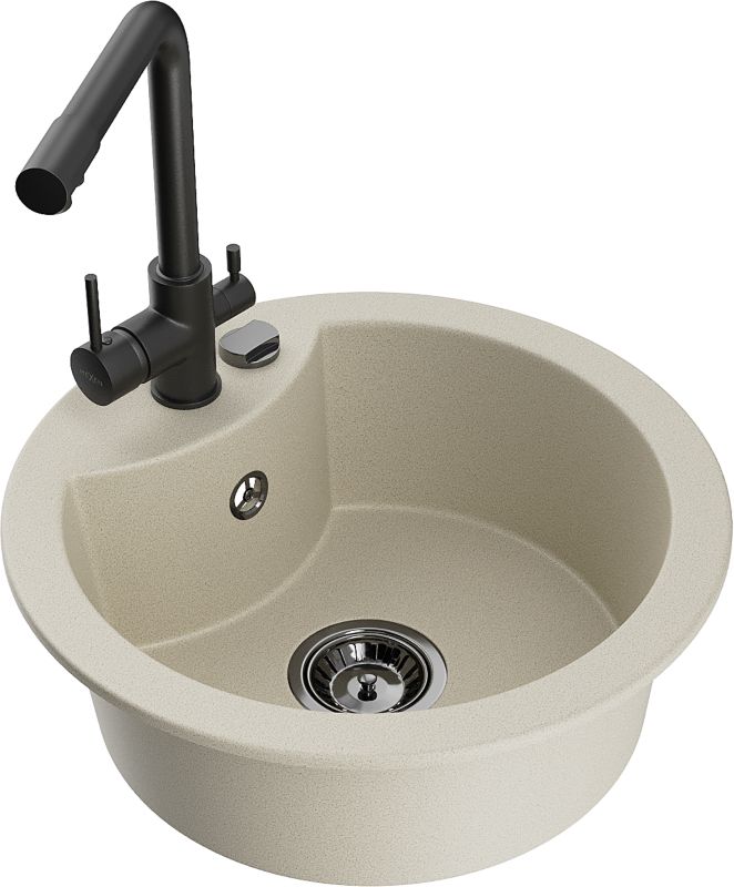 Zlewozmywak granitowy Mexen Diego 1-komorowy z baterią kuchenną Duero czarny - 6512-77-671600-70 1 szt.