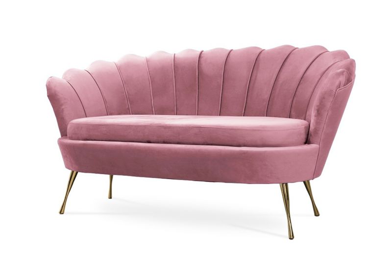 Sofa tapicerowana Bettso Muszelka na złotej nodze wygodna w stylu glamour różowy 1szt.