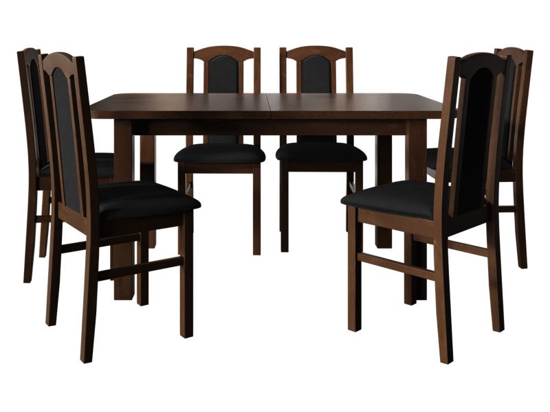 Zestaw DR06 MIRJAN 24 Stół rozkładany Wenus II L 80x140/180 + 6 krzeseł Bos 7 orzech + czarna tapicerka 1 kpl.