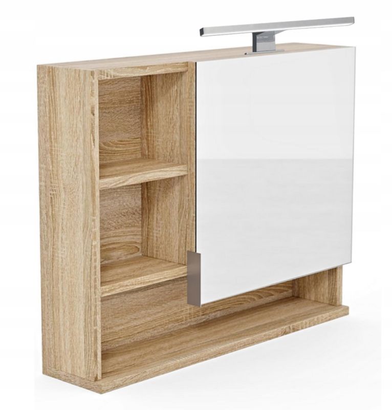 Szafka łazienkowa z lustrem i półkami Better Home, 60 x 50 x 14 cm, Oświetlenie LED, Dąb sonoma, Lewa, 1 szt.