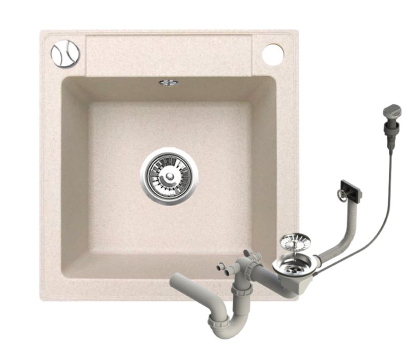 Zlewozmywak granitowy Brenor Belmondo beżowy 46x44cm jednokomorowy z syfonem automatycznym 1 szt