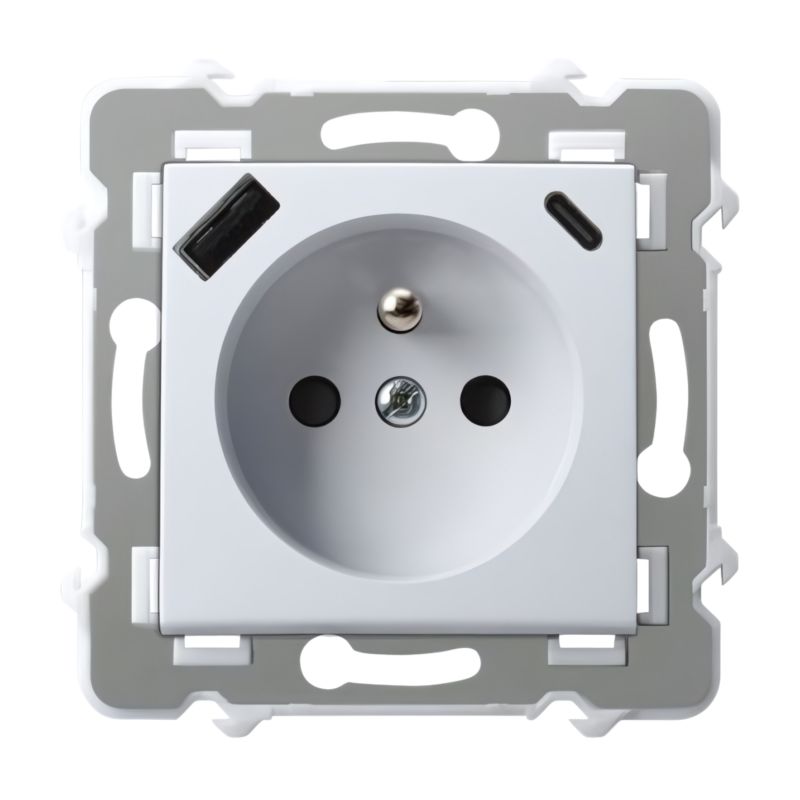 Gniazdo Pojedyncze z Ładowarką USB 1X Ospel Szafir Biały 1 szt.