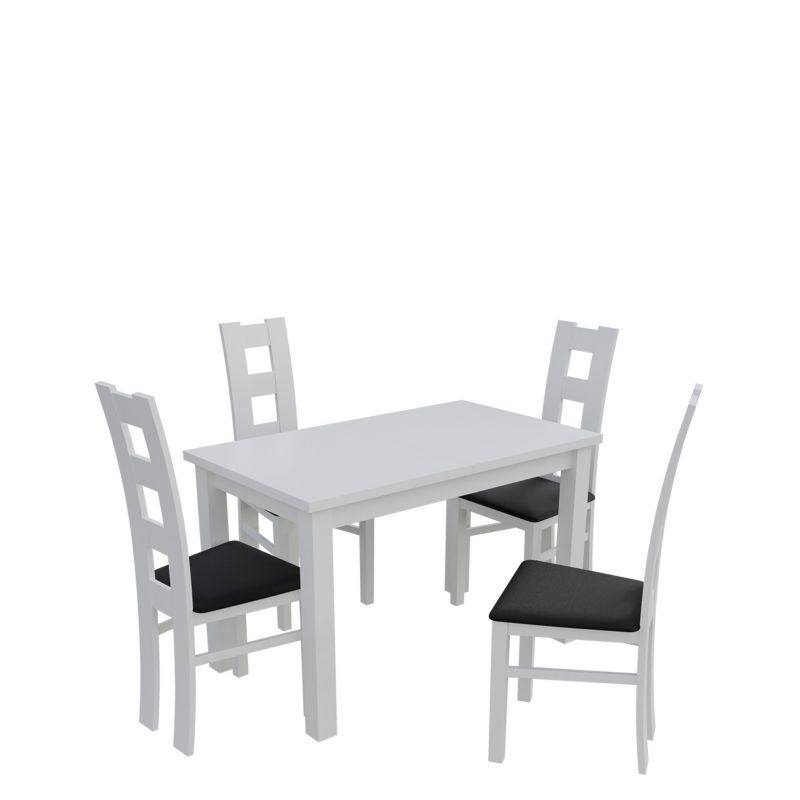 Zestaw RO11 MIRJAN 24 Stół rozkładany S18 70x120/160 + 4 krzesła K42 biały + czarna ekoskóra 1 kpl.