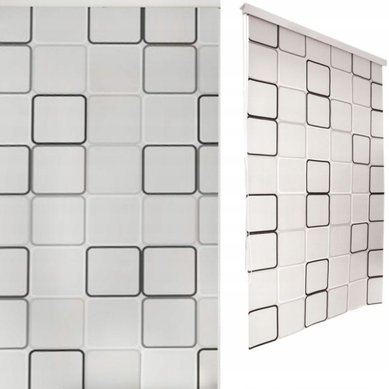 Roleta wannowo-prysznicowa z kasetą Estiva 160x240 cm wzór kwadraty białe grafit 1 szt.