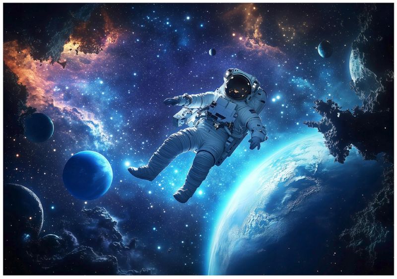 Fototapeta WALLARENA Dla Dzieci Winylowa Dla Dzieci Astronauta Kosmos Niebieski 368x254 cm 16307W8 1 szt.