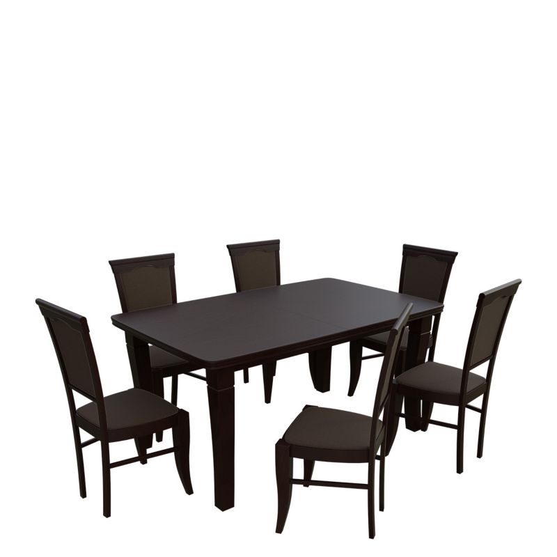 Zestaw RO30 MIRJAN 24 Stół rozkładany S26 100x160/400 + 6 krzeseł K13 orzech + gorzka czekolada 1 kpl.