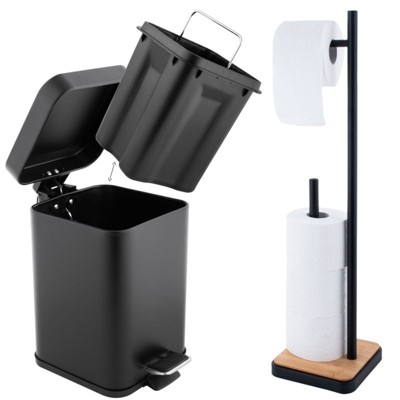 Zestaw łazienkowy Yoka Home Kosz na śmieci 3L i Stojak na papier toaletowy z bambusem 1 szt.