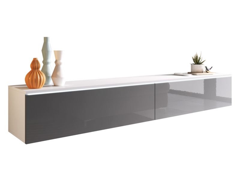 Szafka RTV MIRJAN 24 D180 z oświetleniem LED biały/szary połysk 1 szt.