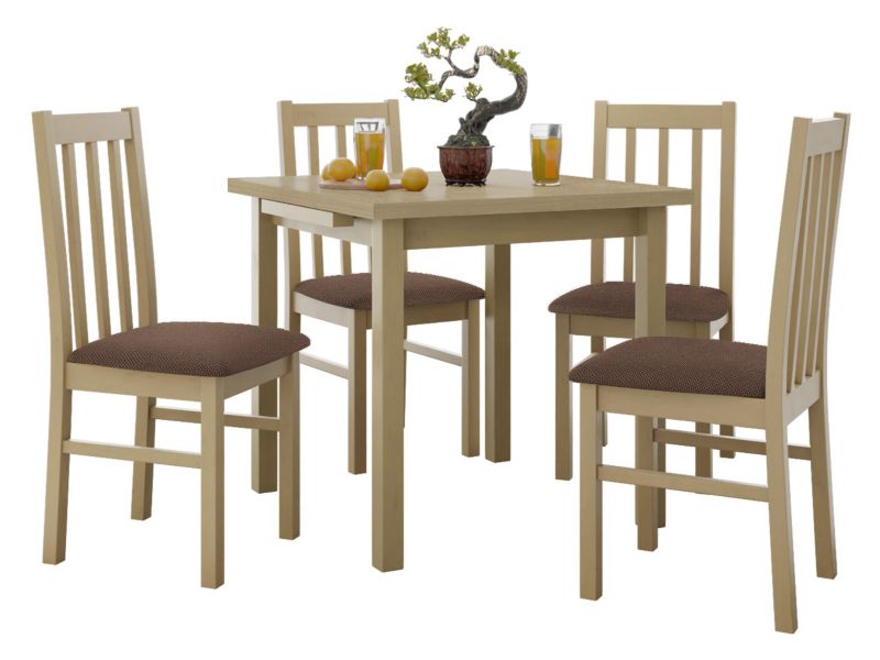 Zestaw DR14 Stół rozkładany Max VII 80x80/110 + 4 krzesła Bos 10 sonoma + brązowa tapicerka 1 kpl.