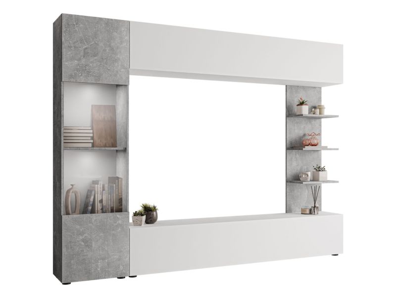 Meblościanka MIRJAN 24 Lazando z oświetleniem biały LED biały/beton 1 kpl.