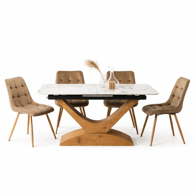 Zestaw Mebel Elite Stół Ceramiczny Alicante 160-200 cm i 4 Krzesła Rodri Beżowe 1 kpl