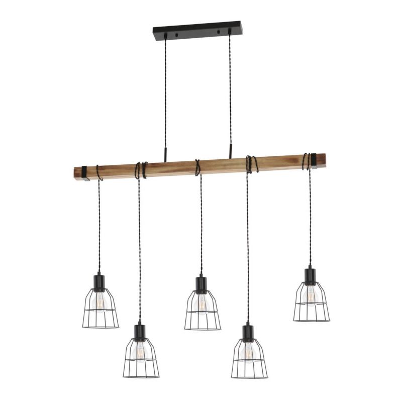 Lampa sufitowa wisząca Italux Ponte 1691 czarna-ciemne drewno industrialna 5xE27 x 1 szt.