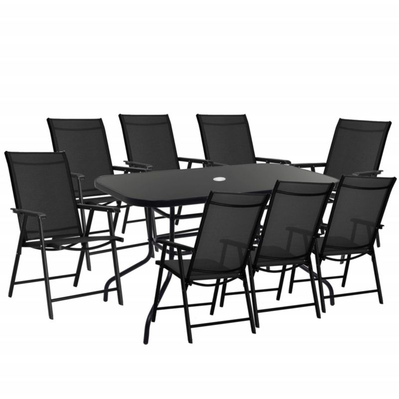 Zestaw mebli ogrodowych Springos stół ze szkłem hartowanym, 8 krzeseł komplet na taras czarny 1 kpl.