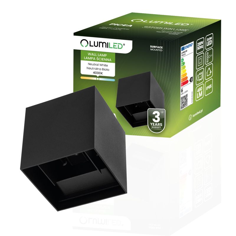 Kinkiet Ogrodowy Lumiled Elewacyjny LED 2x 3W 4000K Regulowany Czarny 1 szt.