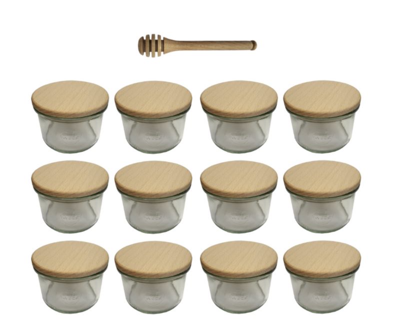 Słoiki MODO24 Weck 200 ml fi 80 mold drewniane wieka nabierak 12 kpl.