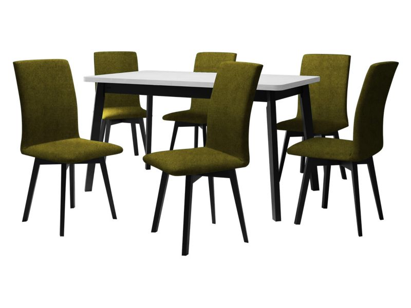 Zestaw DR24 MIRJAN 24 Stół rozkładany Oslo VI 80x140/180 + 6 krzeseł Luna 2 biały + czarny + ciemnozielona tapicerka 1 kpl.
