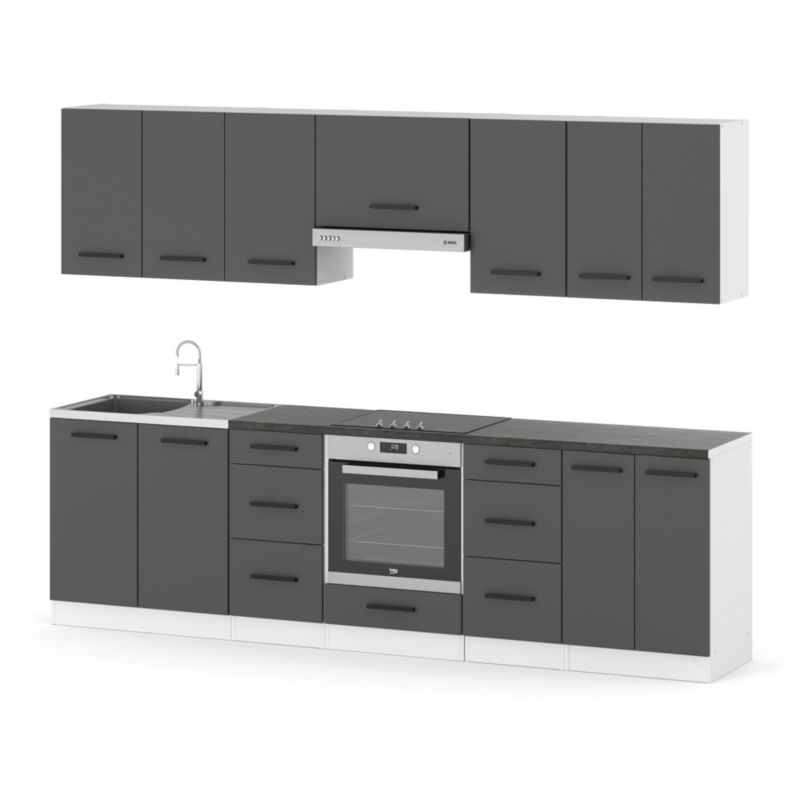 Zestaw Kuchenny Hurtownia-Mebli Z Blatem Kuchnia Roma 280cm Biały Mat Szary Mat 280x47x145 cm 1szt.