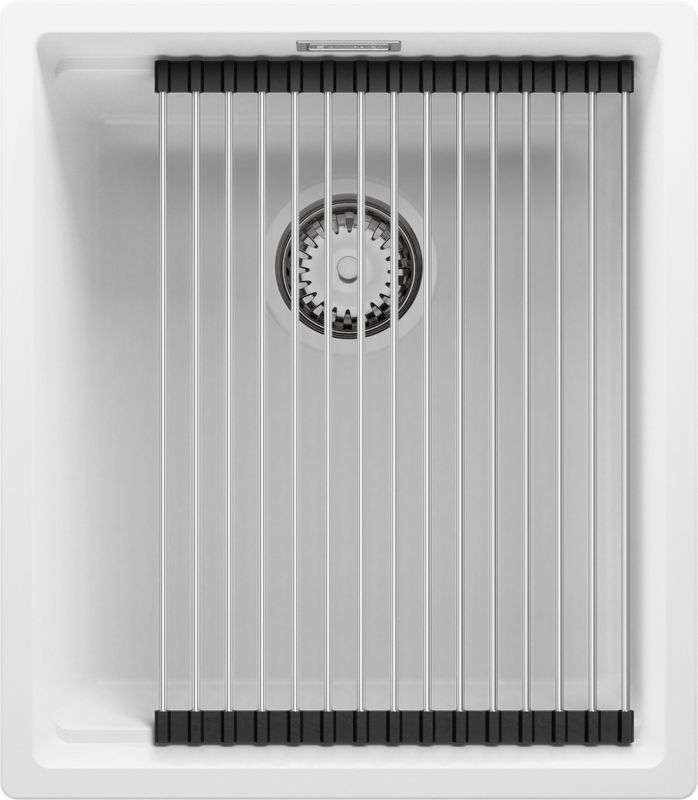 Zlewozmywak podblatowy Praga PRIMAGRAN 41x47cm do szafki od 45cm, Biały + Syfon + Zwijany ociekacz, S124, 1 szt.