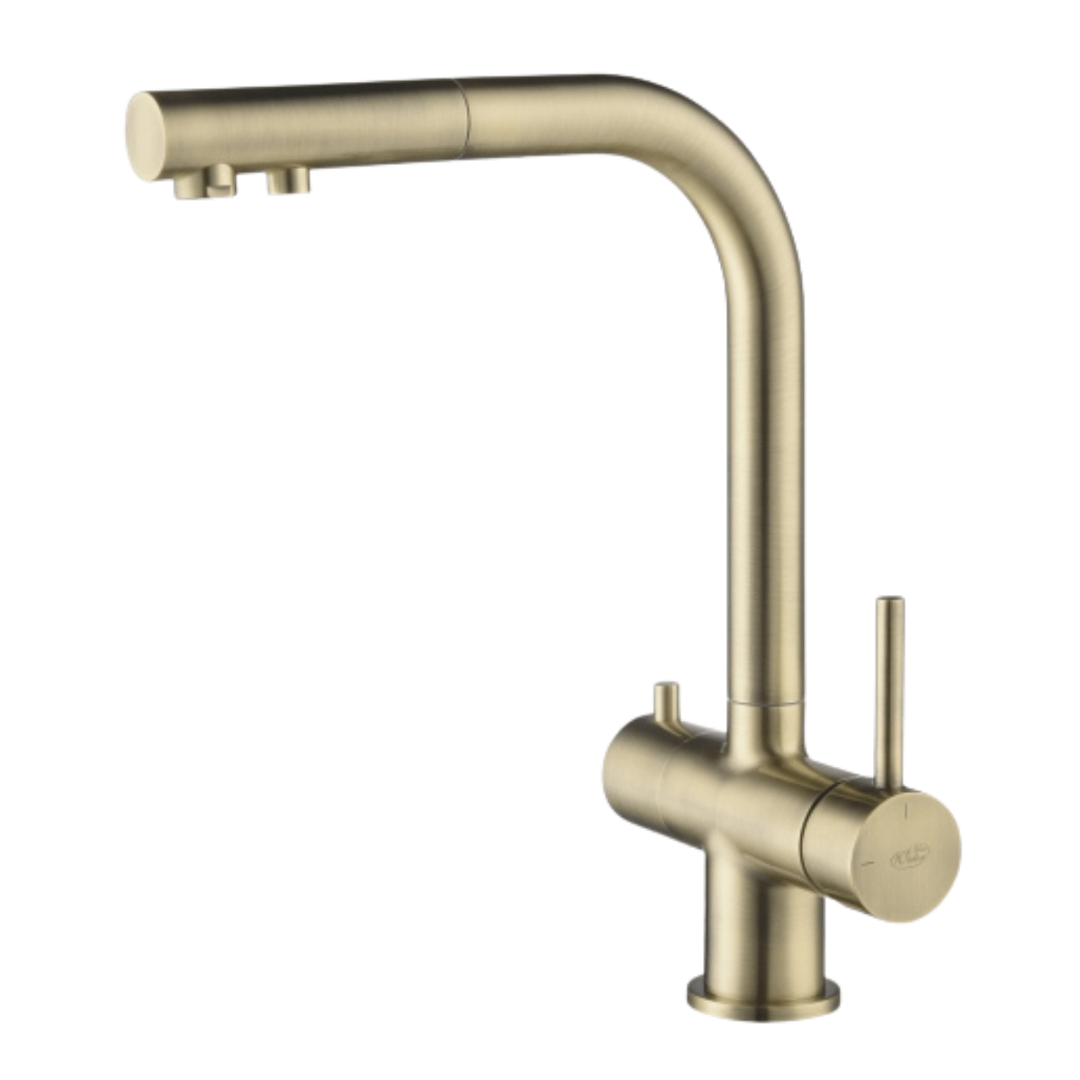 Blue Water bateria Apala czterodrożna w kolorze mosiądz antyczny z wyciąganą wylewką.