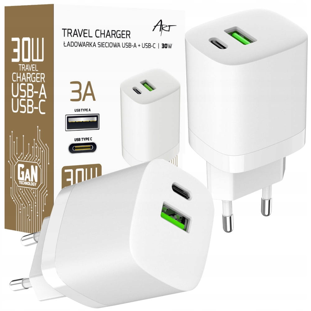 ART Ładowarka USB+USBC 30W AZU30W-2 GaN - Henryx24