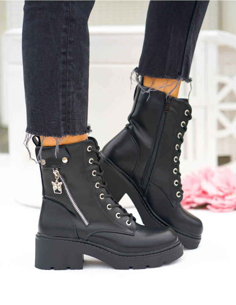 Botki Damskie Ocieplane Zimowe Oficerki Ze Skóry Na Klocku