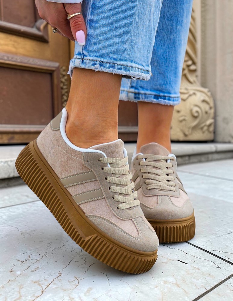 Beżowe Buty Sportowe Na Platformie She Go