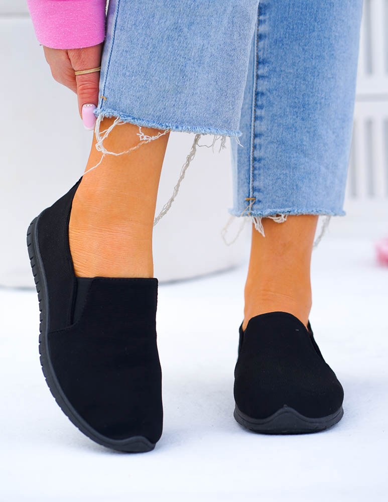 Czarne Elastyczne Trampki Tenisówki z Gumką z Lycry