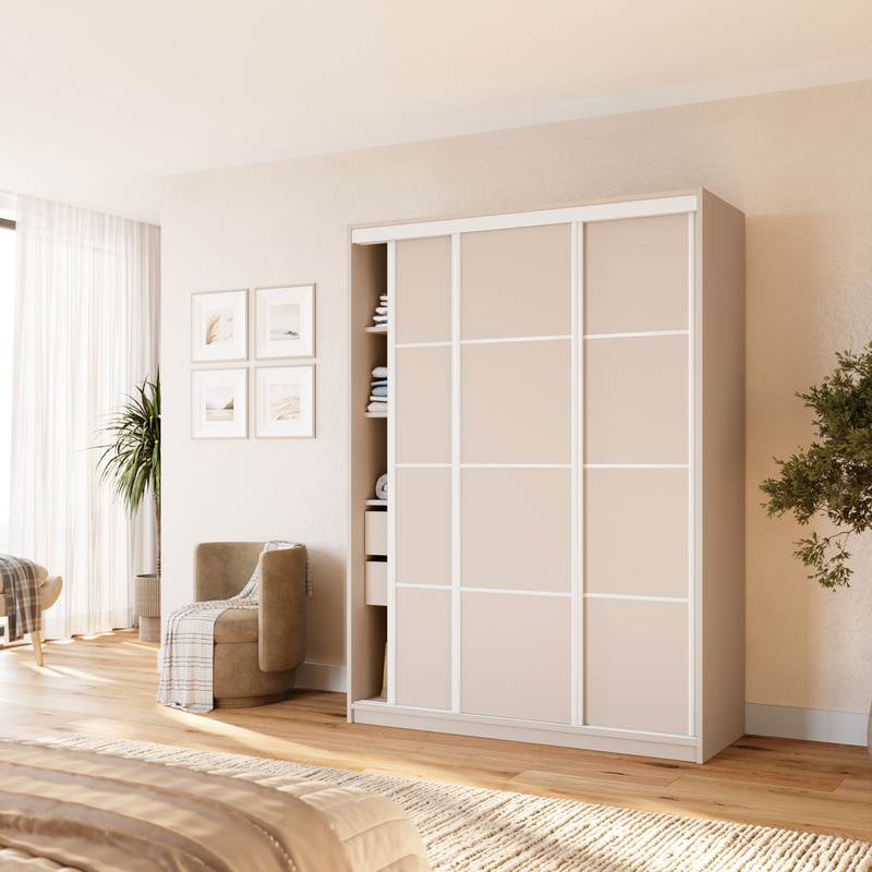 Nowoczesna szafa przesuwna 150 cm do sypialni VITA beż piaskowy