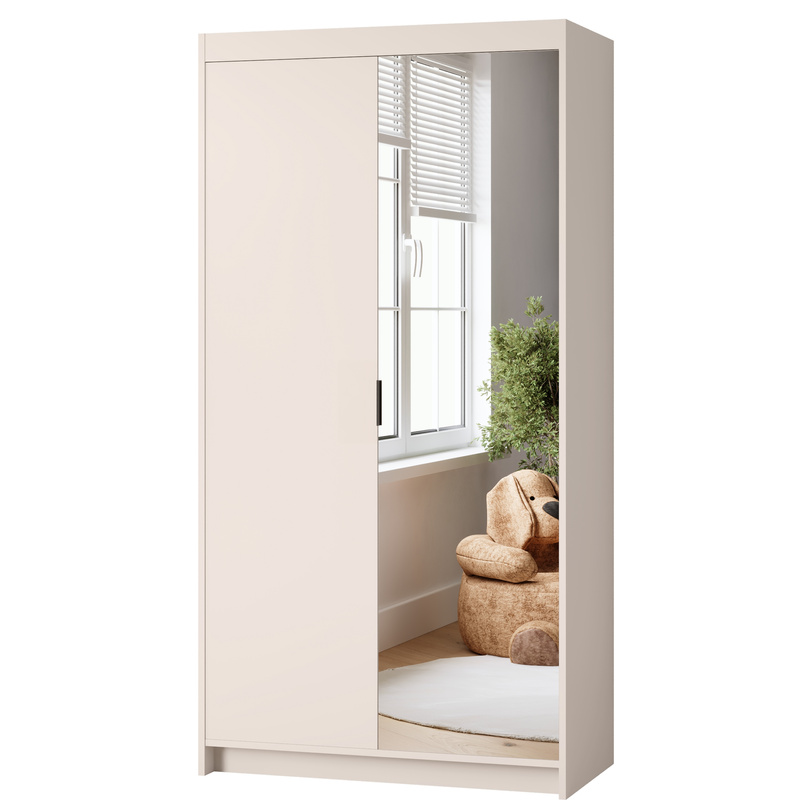 Dwudrzwiowa modułowa szafa z lustrem i półkami 90 cm beż piaskowy KUBA