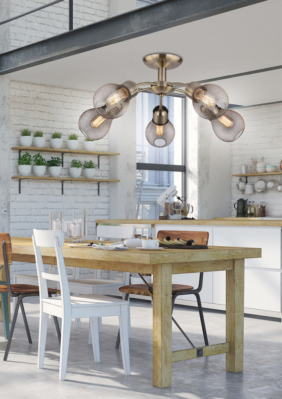 Brązowa lampa wisząca sufitowa 5-płomienna do salonu GLIVA metal