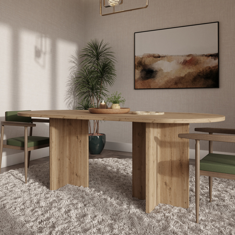 Owalny stół do jadalni 203x90 cm loftowy LEVON dąb artisan