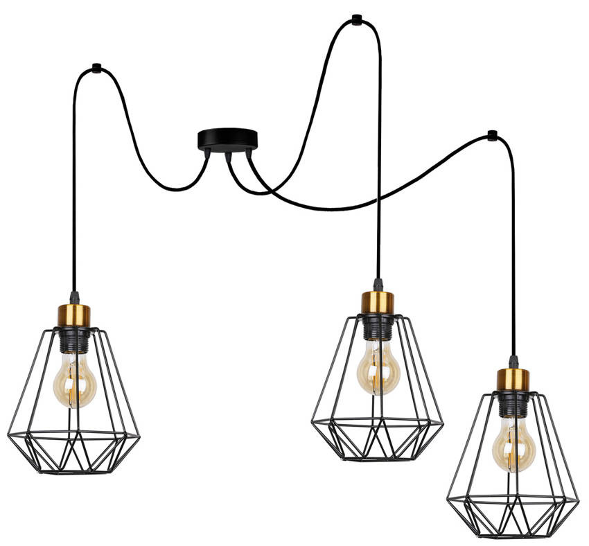 Czarno-złota lampa wisząca sufitowa 3-płomienna do salonu PRIMO metal