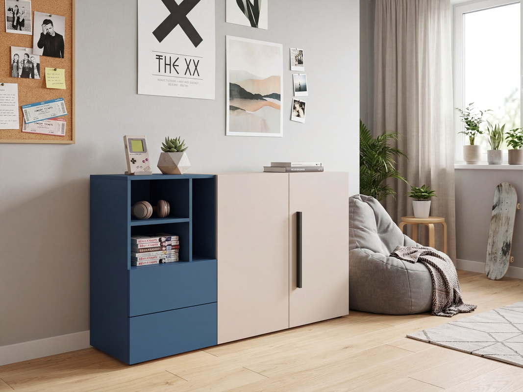 Komoda młodzieżowa z szufladami 135 cm dwudrzwiowa LUMI