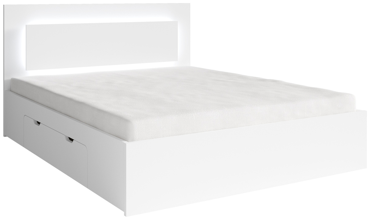 Łóżko dwuosobowe z pojemnikiem na pościel 160x200 cm FLORIS białe