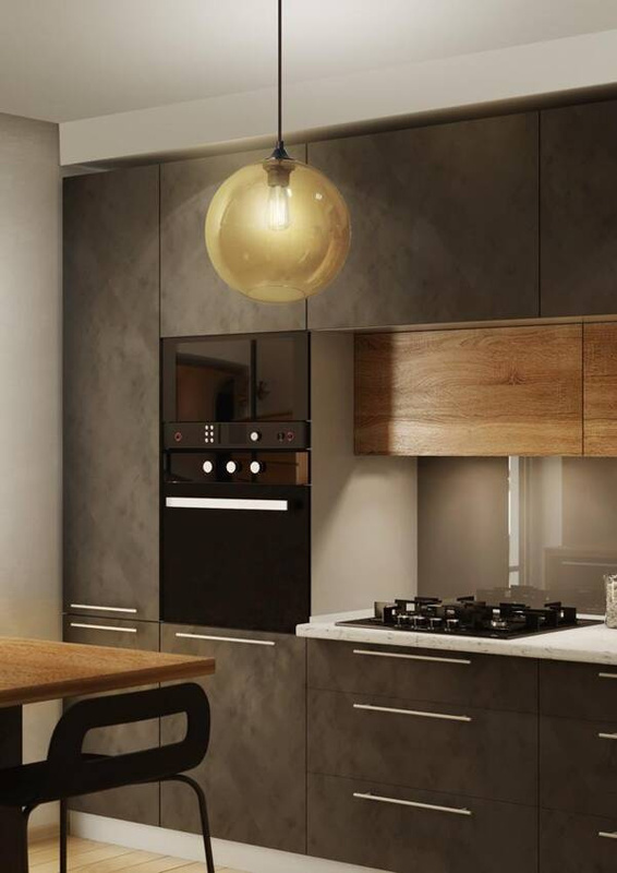 Brązowa lampa wisząca szklana kula do salonu regulowana wysokość