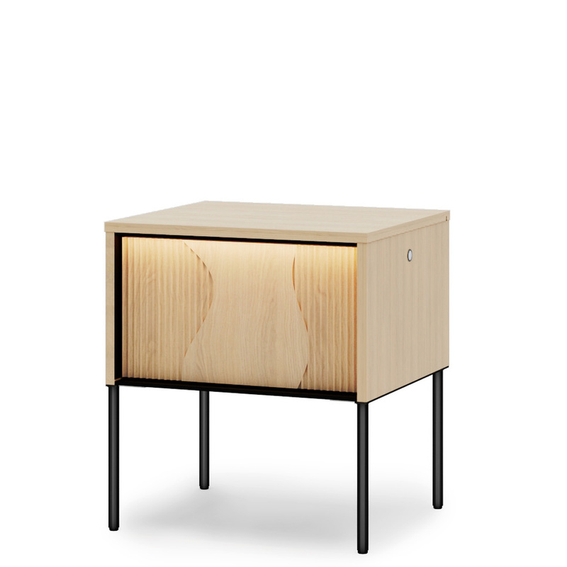 Szafka nocna 46 cm z LED FLOW dąb vincenza metalowe nogi