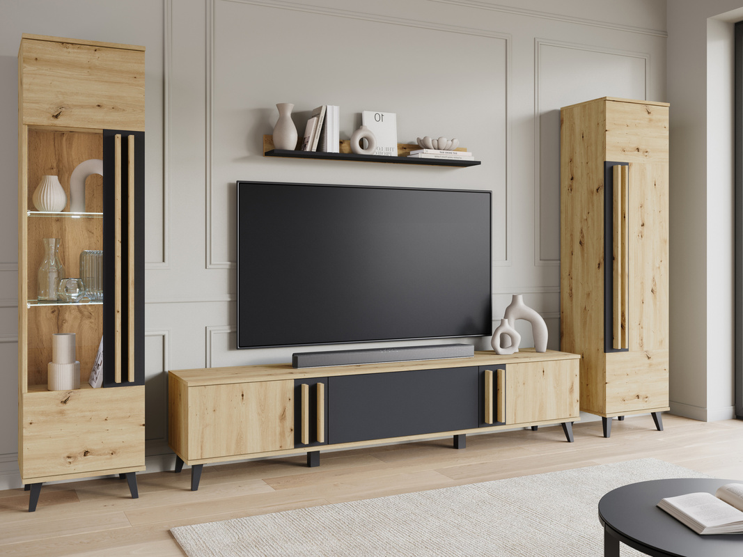 Zestaw mebli do pokoju meblościanka HOMELY II dąb artisan czarny grafit