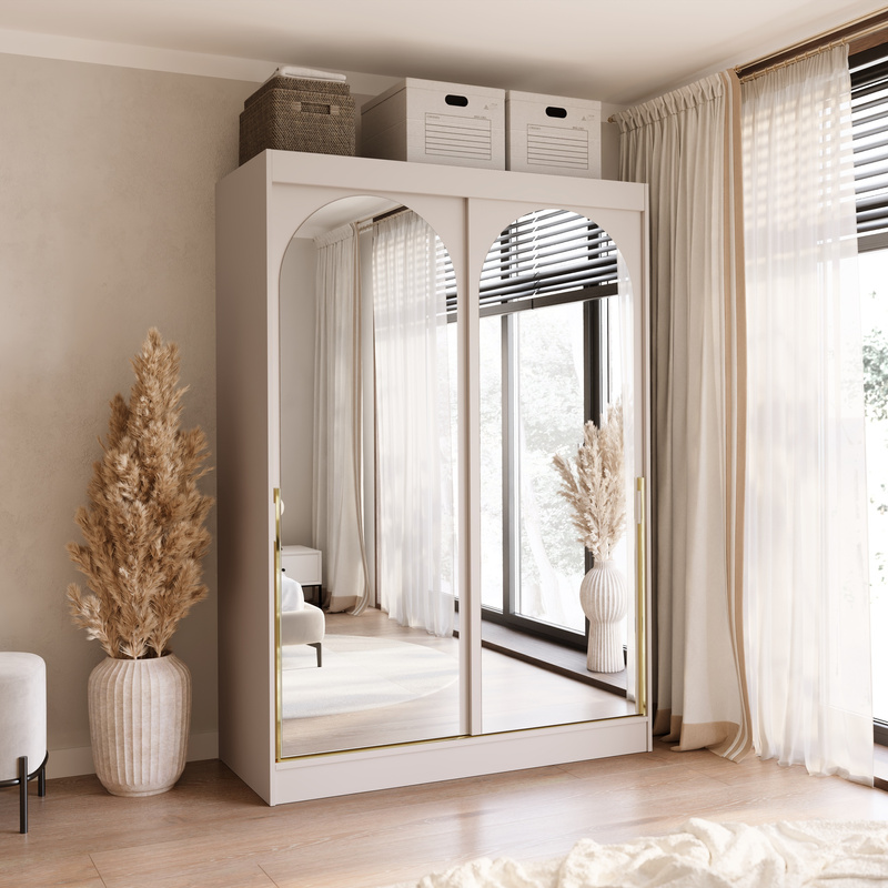 Nowoczesna szafa 150 cm przesuwna z dwoma lustrami kaszmir MORIN