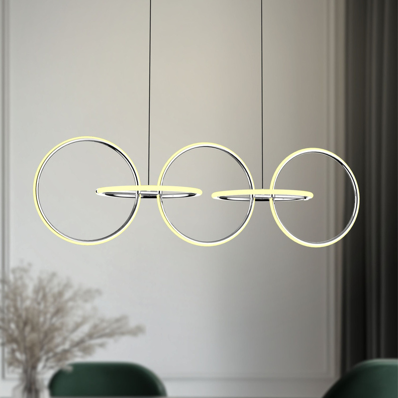 Srebrna lampa wisząca LED 4000K nad stół KOS chrom regulowana