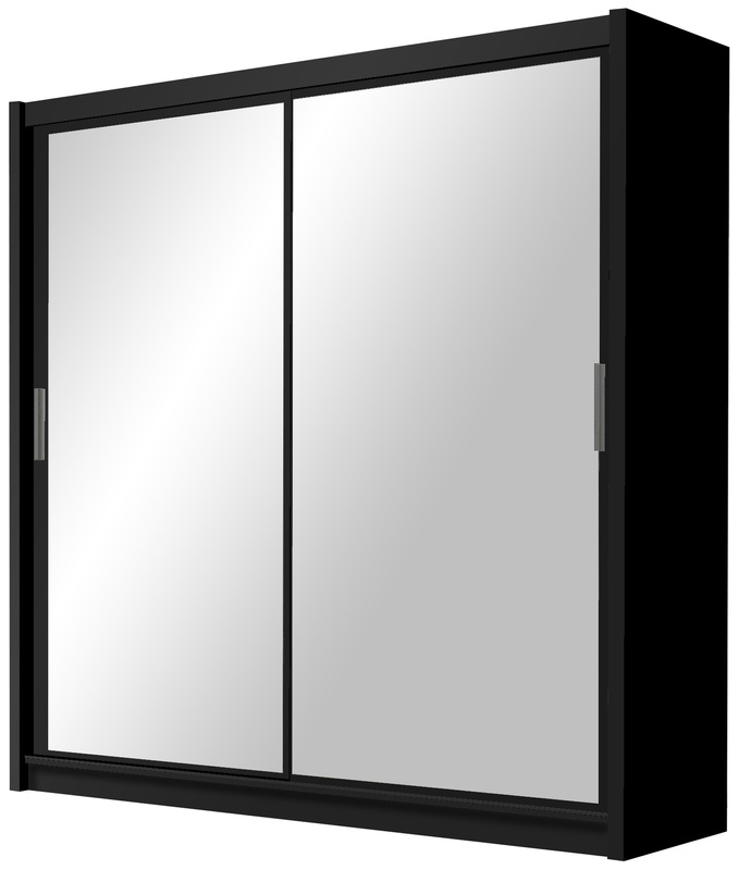 Nowoczesna czarna szafa przesuwna 203 cm z lustrem PASCAL